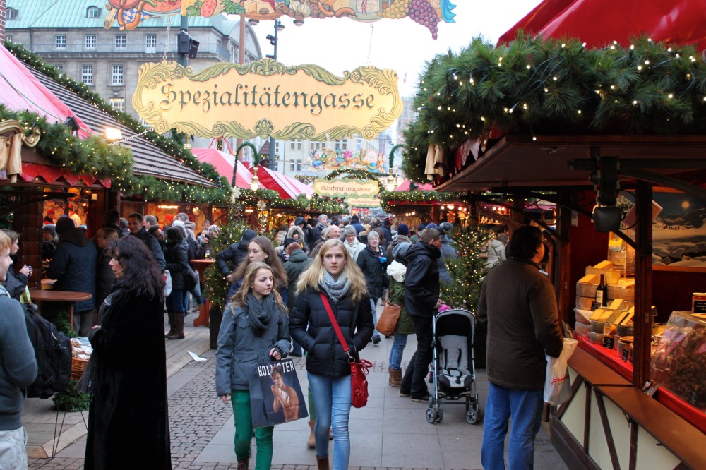Hamburg Town Hall Christmas Market People