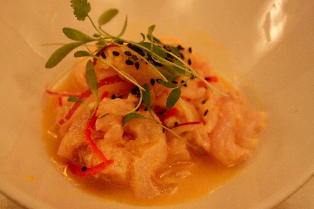 Las Clementinas Corvina ceviche with passion fruit