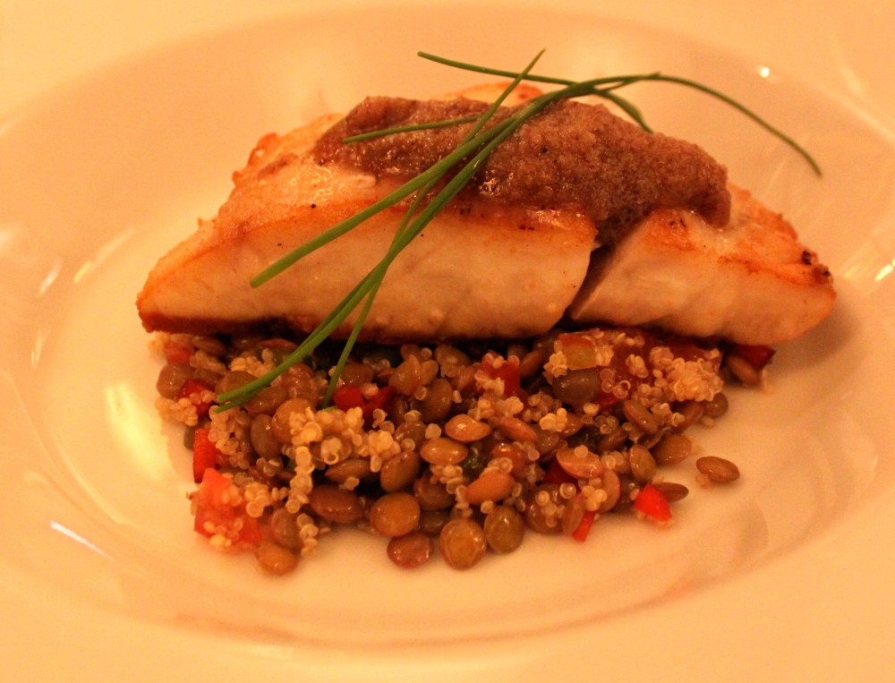 Las Clementinas corvina over warm salad of quinoa,