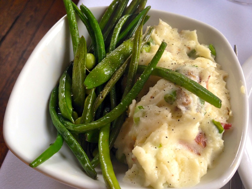 The Olde Pink House Sugar Snaps, Baby Green Beans, Edamame Bacon Buttermilk Whipped Potatoes