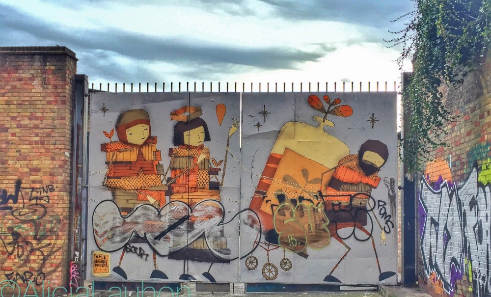 ‘Drinking problems’ on the Truman Brewery Gates. Brick Lane, London